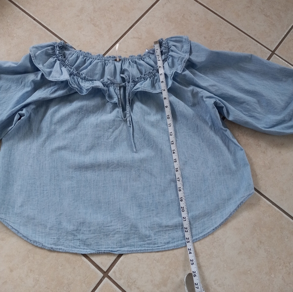 Free People Lily Of The Valley Chambray Ruffled Blouse M - Picture 12 of 14